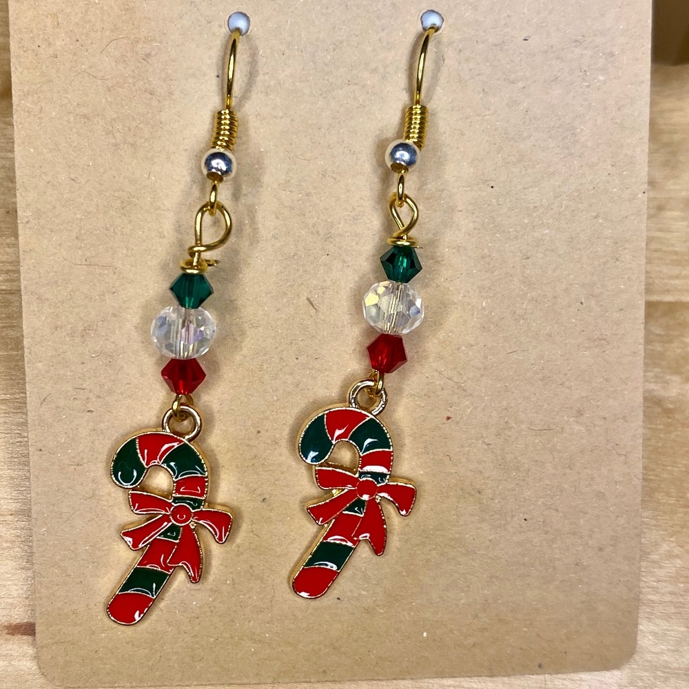 Christmas Holiday Candy Cane Dangle Earrings